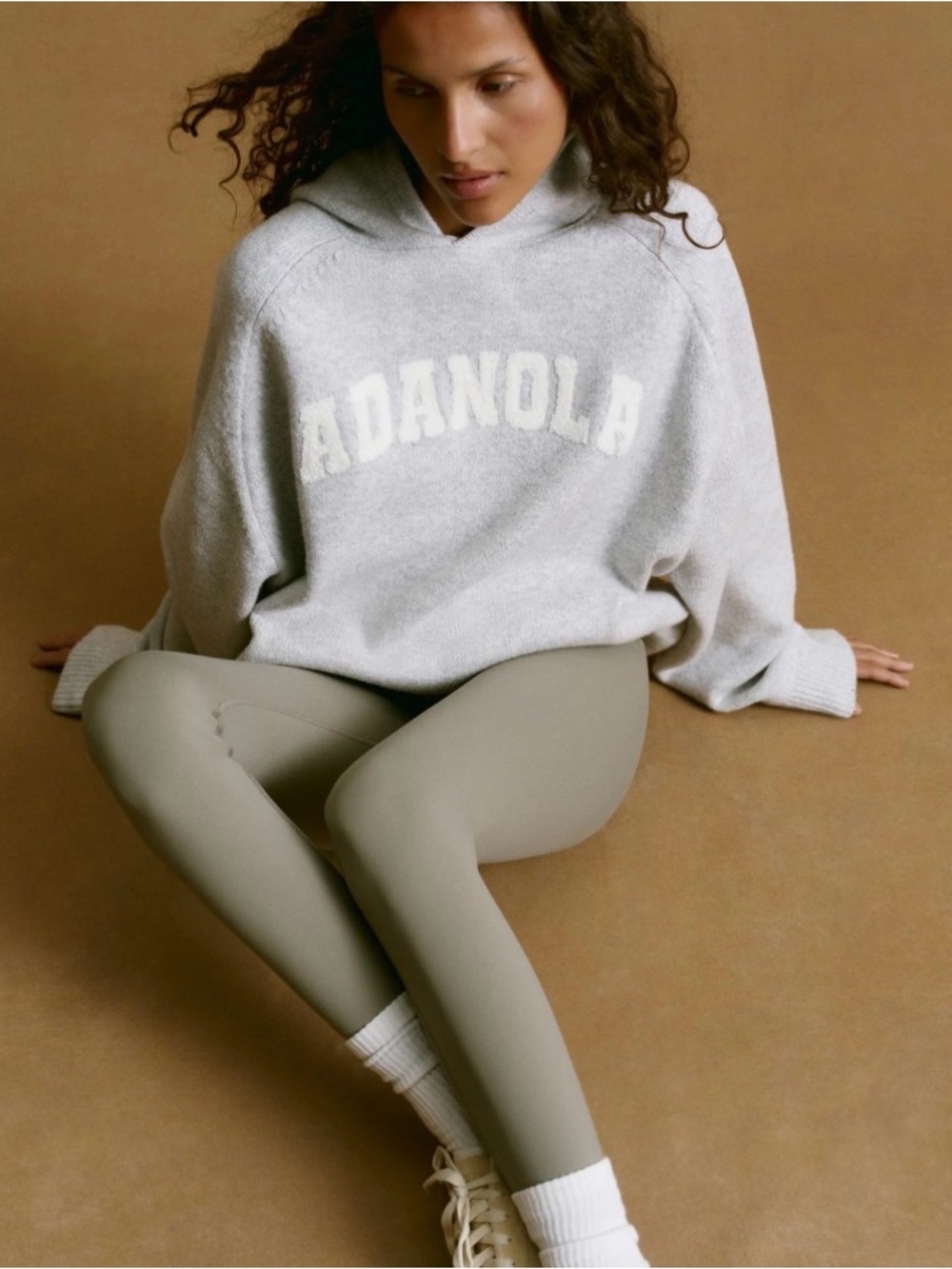 NWT Adanola Varsity Boucle Oversized Knit Hoodie Light Grey Melange/Marshmallow
